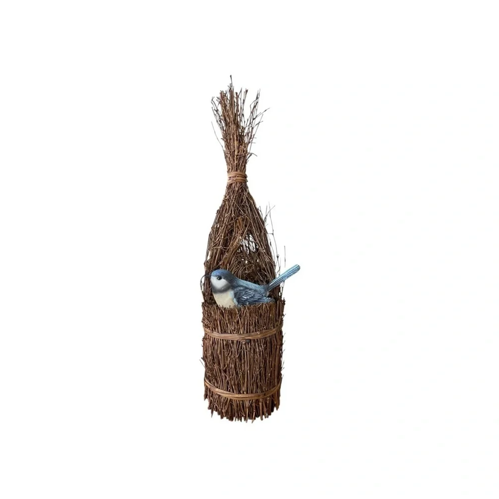 Woven Twig Bird Nest Tall Wall Hanging Standing Basket Rustic Cottagecore Decor